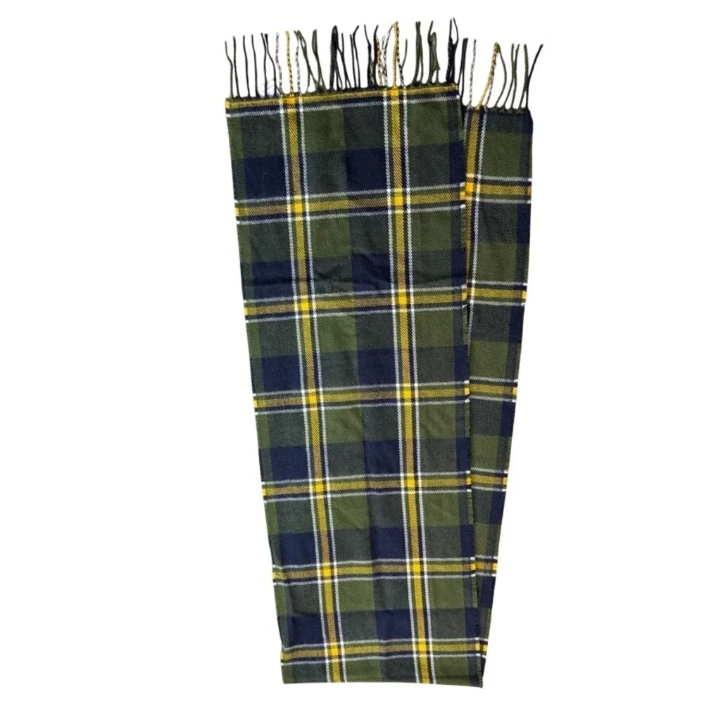 NWT Old Navy Plaid Scarf Green Navy Yellow Acrylic Fringe Winter Unisex 448623-
